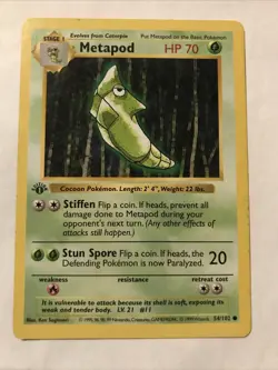 Pokemon TCG Metapod Base Set 54/102 Regular 1st Edition Shadowless Common Card - Image 1