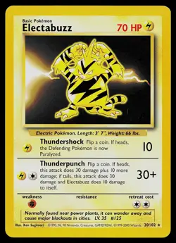 Pokemon Card - Electabuzz Base Set 20/102 Rare 1999-2000 UK 4th Print - Image 1