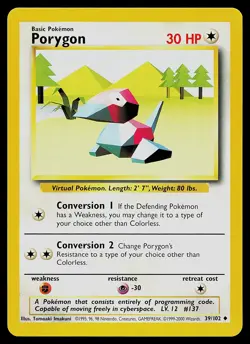 Pokemon Card - Porygon Base Set 39/102 Uncommon 1999-2000 UK 4th Print - Image 1