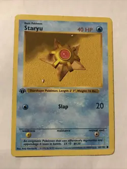 Staryu 065/102 Base Set 1st Edition Pokemon TCG Card Shadowless - Image 1