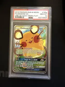 2019 POKEMON SUN & MOON UNBROKEN BONDS #195A FULL ART/DEDENNE GX PSA 10 - Image 1