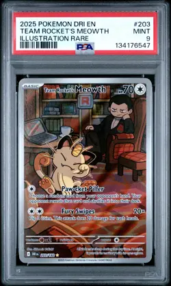 2025 POKEMON DRI EN-DESTINED RIVALS ILLUSTRATION RARE TEAM ROCKET'S MEOWTH PSA 9 - Image 1