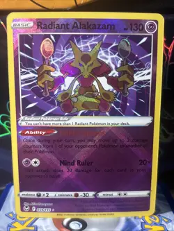 Pokemon Alakazam TCG Radiant Silver Tempest Holo Rare Card 059/195 NM Condition - Image 1