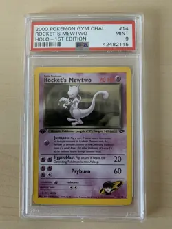 2000 Pokemon Gym Challenge Rocket’s Mewtwo Holo 1st Edition #14 PSA 9 Mint - Image 1