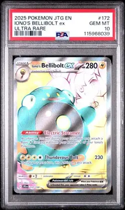 2025 Pokemon JTG EN Iono's Bellibolt ex PSA 10 GEM FULL ART ULTRA RARE 172/159 - Image 1