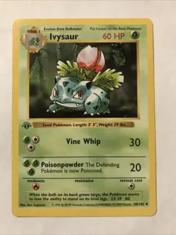 Pokemon TCG Ivysaur Base Set 30/102 1st Edition Uncommon Shadowless Card - Image 1