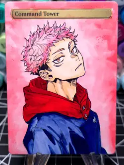 Command Tower | MTG *Altered Hand Colored Original Art Anime - Yuji Itadori - Image 1