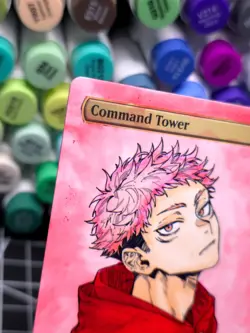 Command Tower | MTG *Altered Hand Colored Original Art Anime - Yuji Itadori - Image 4