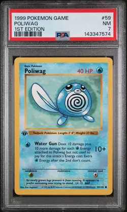 Poliwag #59 - 1999 Pokemon Base Set 1st Edition - PSA 7 - Image 1