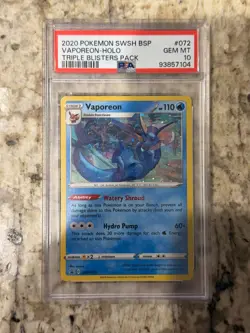 Pokemon Vaporeon Triple Blister Pk. Black Star Holo Promo SWSH072 PSA 10 - Image 1