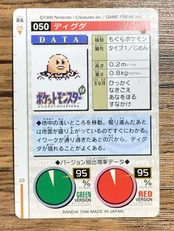 Pokemon Carddass Card Diglett File No.50 Bandai Pocket Monsters Red ver. 1996 - Image 2