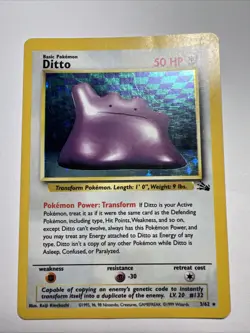 Ditto Holo Rare Vintage 3/62 Fossil Hypno Pokemon Card - Image 1