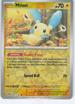 Minun - 061/182 SV04: Paradox Rift Common Reverse Holo MP Pokemon - Image 1
