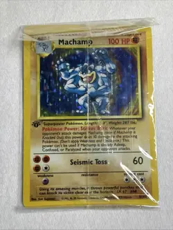 Pokemon TCG Machamp Holo Rare Card Base Set 8/102 1st Edition Factory Sealed - Image 1