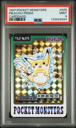 1997 POCKET MONSTERS CARDDASS #025 PIKACHU-PRISM PSA 9 - Image 1