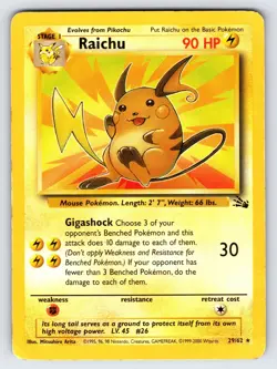 Raichu 29/62 1999 Fossil Set Pokemon Card TCG WOTC Vintage Non Holo Rare - Hp - Image 1