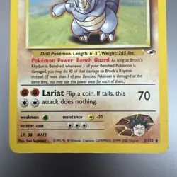 Brock's Rhydon Holo 2/132 Gym Heroes WOTC 2000 Vintage LP - Image 3