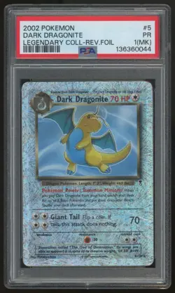 2002 Pokemon Dark Dragonite Legendary Collection Reverse Holo #5 PSA 1(MK) - Image 1