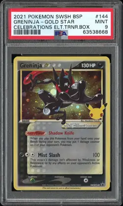2021 POKEMON SWSH BLACK STAR PROMO GRENINJA-GOLD STAR#144 CELE ELT.TRNR PSA 9 - Image 1