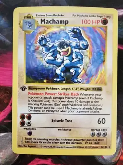 1995 1ST EDITION AUTHENTIC SUPER RARE HOLO FOIL MACHAMP POKEMON CARD MP - Image 1