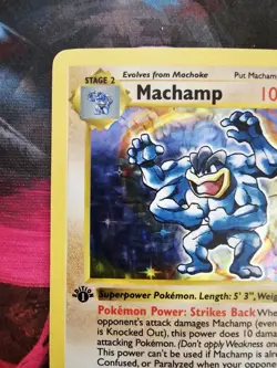 1995 1ST EDITION AUTHENTIC SUPER RARE HOLO FOIL MACHAMP POKEMON CARD MP - Image 4