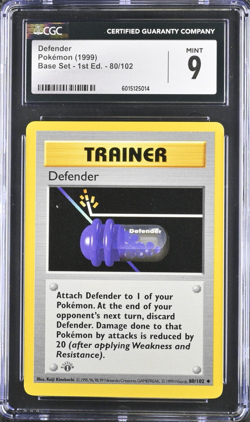 Defender 80/102 1st Edition Pokemon Base Set CGC 9 Mint Gray StampU - Image 1