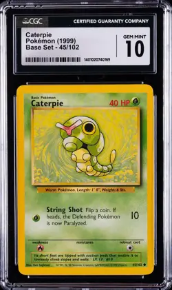 1999 POKEMON BASE SET #45 CATERPIE CGC 10 GEM MINT - Image 1