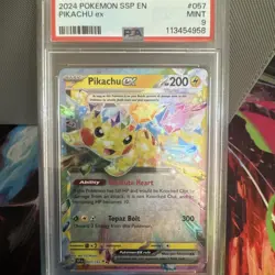 2024 Pokemon Surging Sparks Pikachu ex 057/191 PSA 9 Mint - English SSP - Image 1