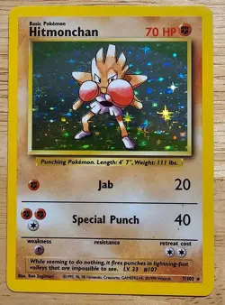 1999 Hitmonchan Base Set Rare Holo 7/102 Pokemon TCG WOTC LP NM - Image 1