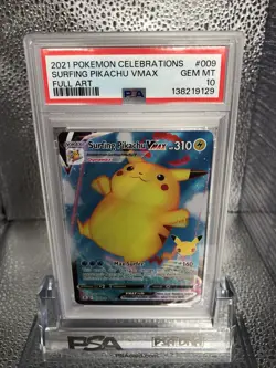 Pokemon Surfing Pikachu Vmax Full Art Celebrations 009/025 PSA 10 - Image 1