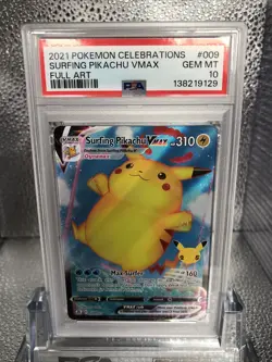 Pokemon Surfing Pikachu Vmax Full Art Celebrations 009/025 PSA 10 - Image 2