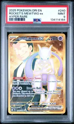 Team Rocket's Mewtwo EX 240/182 PSA Mint 9 Destined Rivals Pokemon Card 2025 - Image 1