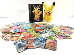 Pokemon Card Bundle with Binder and Pikachu Plush Various Cards Lugia V Melmetal - Image 1