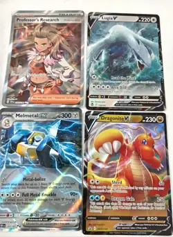 Pokemon Card Bundle with Binder and Pikachu Plush Various Cards Lugia V Melmetal - Image 2