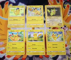 Pokemon Pikachu 6 Card Lot 1 Holo Rare 1 Vintage Card 4 Common NM Condition - Image 1
