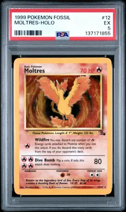 1999 POKEMON FOSSIL #12 MOLTRES-HOLO PSA 5 - Image 1