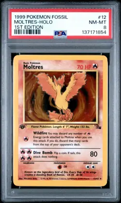 1999 POKEMON FOSSIL 1ST EDITION #12 MOLTRES-HOLO PSA 8 - Image 1