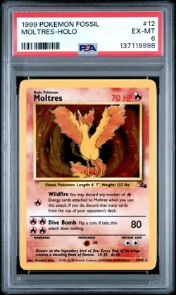 1999 POKEMON FOSSIL #12 MOLTRES-HOLO PSA 6 - Image 1