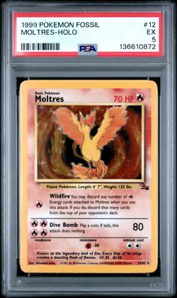 1999 POKEMON FOSSIL #12 MOLTRES-HOLO PSA 5 - Image 1