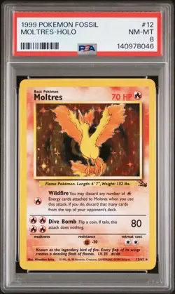 1999 POKEMON FOSSIL #12 MOLTRES-HOLO PSA 8 - Image 1