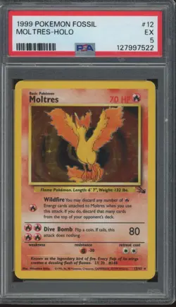 1999 Pokemon Fossil Holo #12 Moltres PSA 5 - Image 1