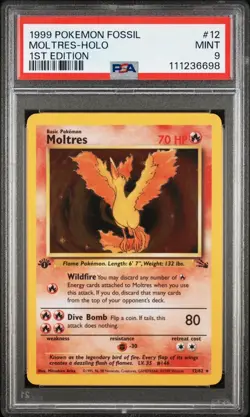 1999 Pokemon Fossil 1st Edition #12 Moltres - Holo PSA 9 - Image 1