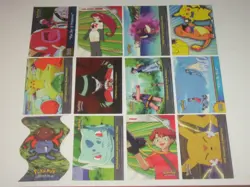 12 Topps 2000 Pokemon series trading cards. 2 chrome, 1 sticker, trainers & more - Image 1