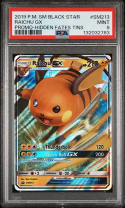 2019 POKEMON SM BLACK STAR PROMO HIDDEN FATES TINS #SM213 RAICHU GX PSA 9 - Image 1