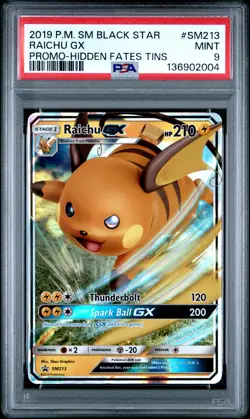 2019 POKEMON SM BLACK STAR PROMO HIDDEN FATES TINS #SM213 RAICHU GX PSA 9 - Image 1
