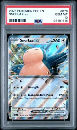 2025 POKEMON PRE EN-PRISMATIC EVOLUTIONS #076 SNORLAX EX PSA 10 - Image 1