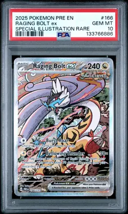 2025 POKEMON PRE EN-PRISMATIC EVOLUTIONS #166 RAGING BOLT EX PSA 10 - Image 1