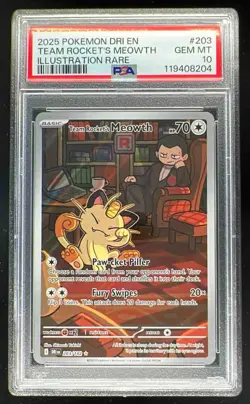 2025 Pokemon SV Destined Rivals - DRI EN #203/182 Team Rocket's Meowth PSA 10 - Image 1