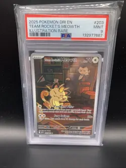2025 Pokemon SV Destined Rivals - DRI EN #203/182 Team Rocket's Meowth PSA 9 - Image 1