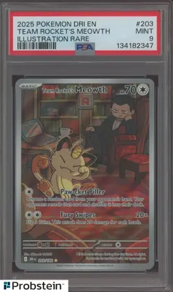 2025 Pokemon SV Destined Rivals DRI EN Team Rocket's Meowth #203/182 PSA 9 - Image 1